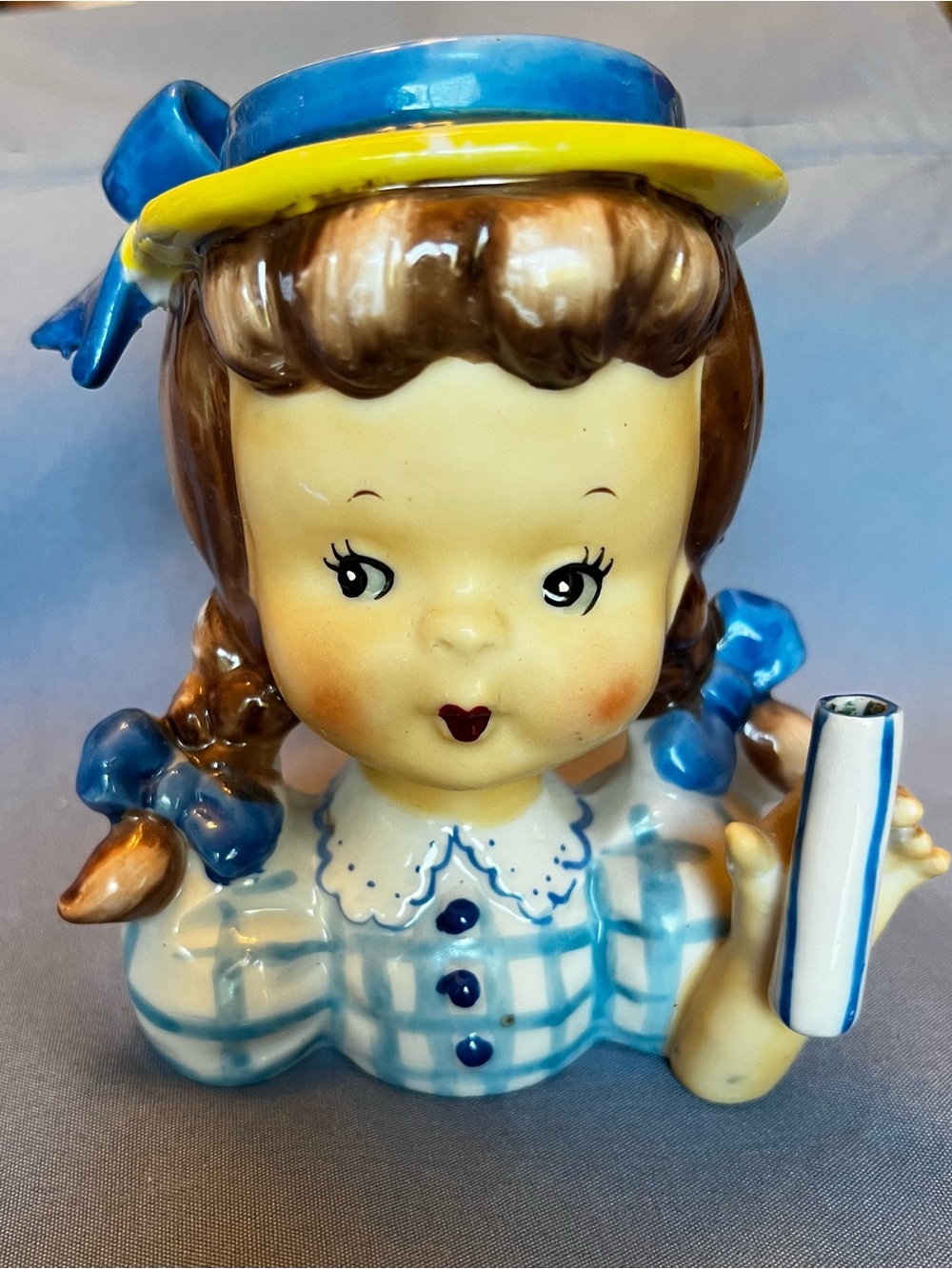 Napco Vintage Blue & Yellow Girl Planter/Figurine